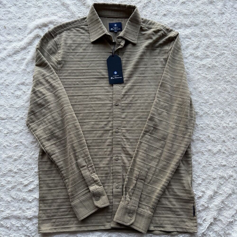 Ben Sherman Beige Striped Long Sleeve Button-Up Shirt Men's Size S Cotton